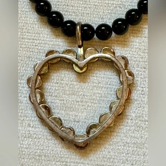 Vintage Onyx and Sterling Silver Heart Choker and Earrings Set - Picture 5 of 6